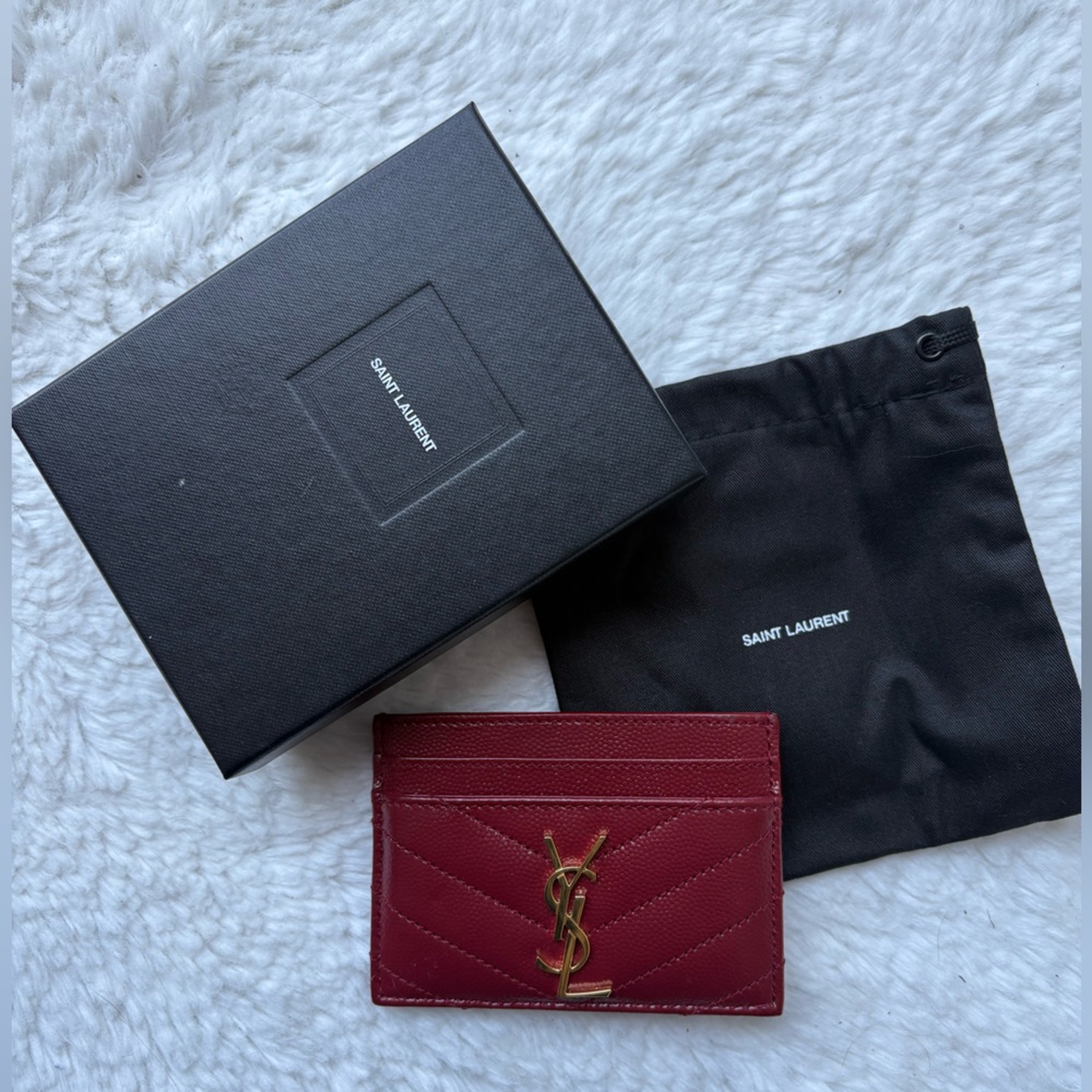 Saint Laurent Red Card Holder with Gold Logo